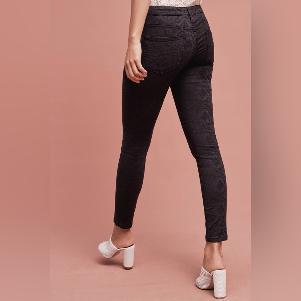 Pilcro & The Letterpress Serif Black Floral Textured Skinny Ankle Length Jeans - Picture 3 of 13
